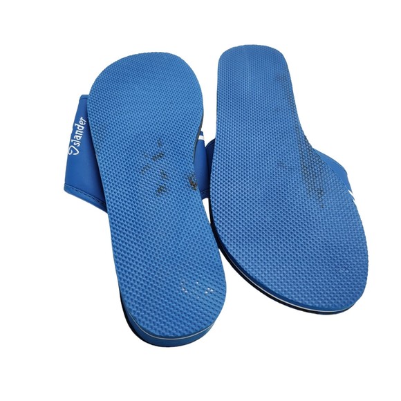 Vintage 80s Terry Lined Slides Size 8 Blue Rainbow Detail Islander - Picture 10 of 10